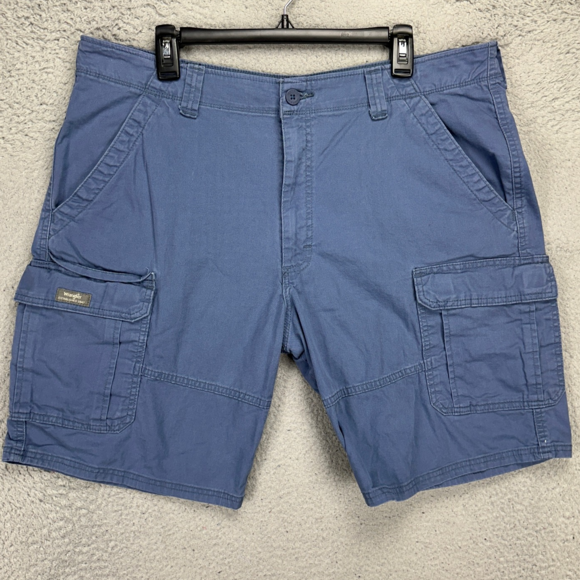 Wrangler Cargo Shorts Mens 38 Blue Relaxed Fit Flat Front Stretch Pocket Outdoor